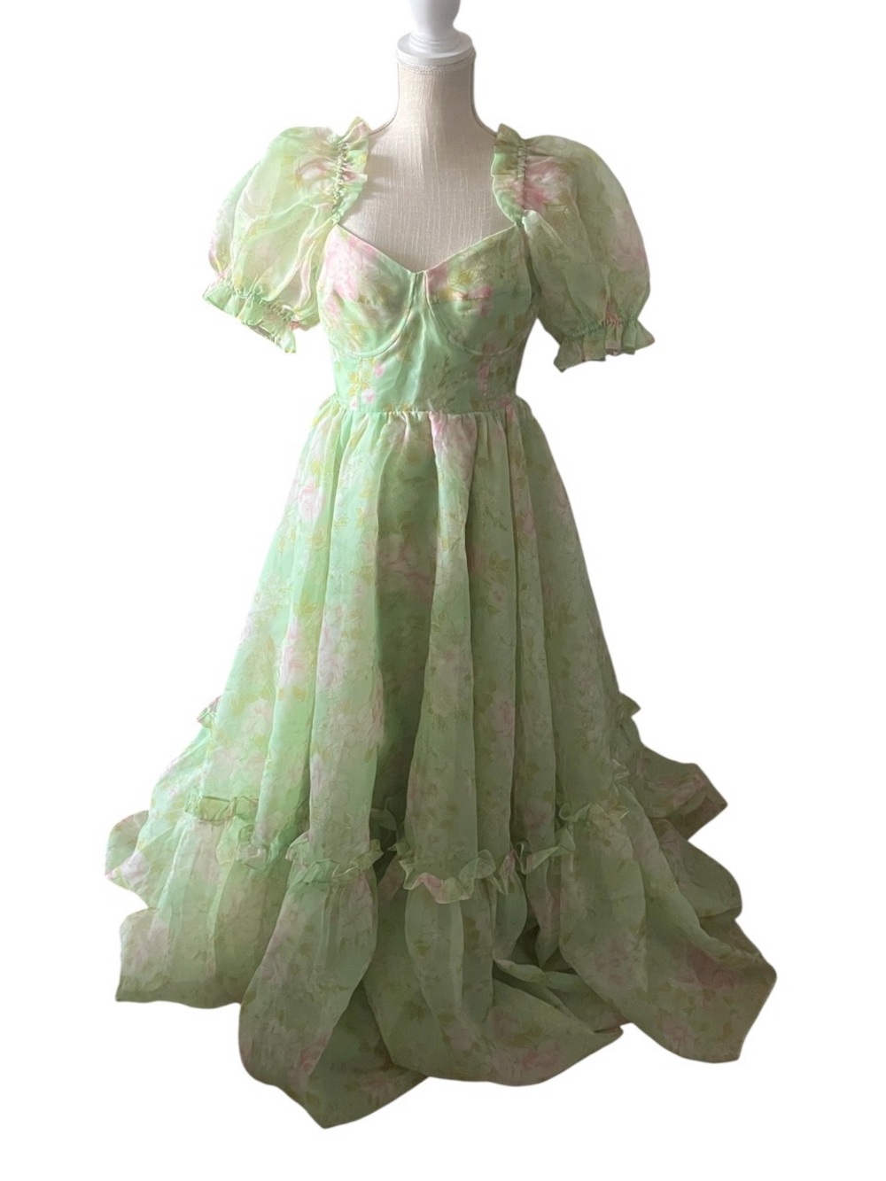 SELKIE THE RITZ DRESS LIGHT GREEN FLORAL SIZE L - Picture 3 of 8